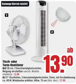 B1 Discount Baumarkt Tisch- oder Turm-Ventilator Angebot