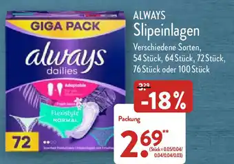 Aldi Nord Always Slipeinlagen 72 Stück Angebot