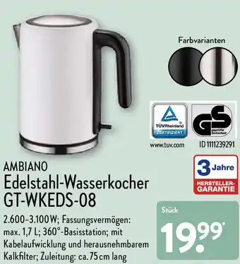 Aldi Nord Ambiano Edelstahl-Wasserkocher GT-WKEDS-08 Angebot