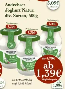 LPG Biomarkt Andechser Joghurt Natur Angebot