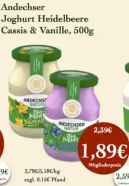 LPG Biomarkt Andechser Joghurt Heidelbeere Cassis & Vanille Angebot