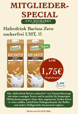 LPG Biomarkt Haferdrink Barista Zero zuckerfrei UHT Angebot