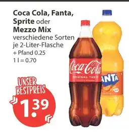 V Markt Coca cola, fanta, sprite oder mezzo mix erfrischungsgetränk Angebot