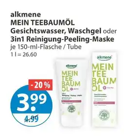 V Markt Alkmene mein teebaumöl gesichtswasser, waschgel oder 3in1 reinigung-peeling-maske Angebot