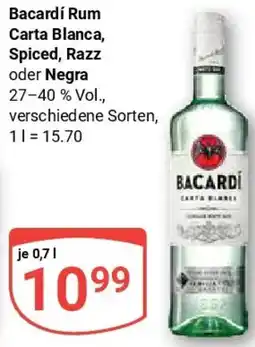 Globus Bacardi Rum Carta Blanca, Spiced, Razz oder Negra Angebot
