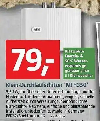 Bauhaus Klein-durchlauferhitzer 'mth350' Angebot