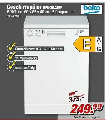 Poco Beko Geschirrspüler Dfn05l20w Angebot