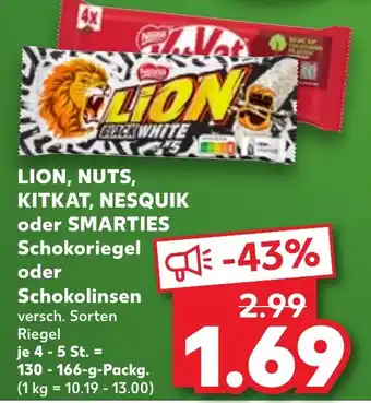 Kaufland LION, NUTS, KITKAT, NESQUIK oder SMARTIES Schokoriegel oder Schokolinsen Angebot