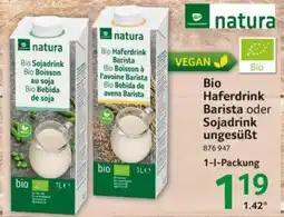 Selgros natura Bio Haferdrink Barista oder Sojadrink Angebot