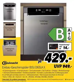 MEDIMAX Bauknecht Einbau-Geschirrspüler BOU D651A X Angebot