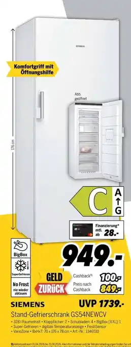 SIEMENS Stand-Gefrierschrank GS54NEWCV