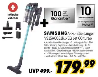 MEDIMAX SAMSUNG Akku-Stielsauger VS15A6031R1/EG Jet 60 turbo Angebot