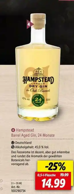 Lidl Hampstead Barrel Aged Gin 24 Monate Angebot