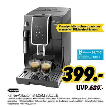 MEDIMAX Delonghi Kaffee-vollautomat Ecam 350.15.b Angebot