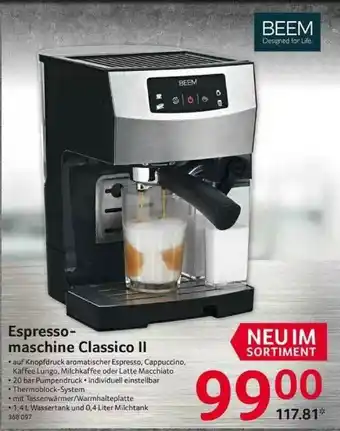 Selgros Beem Espressomaschine Classico II Angebot