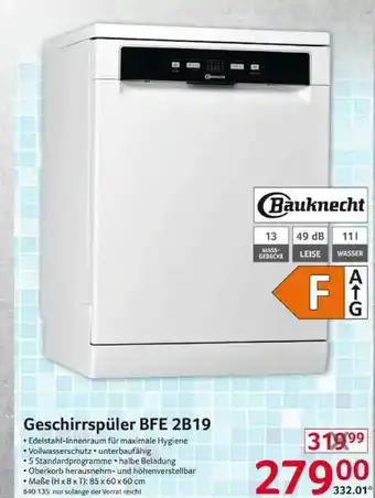 Selgros Bauknecht Geschirrspüler Bfe 2b19 Angebot