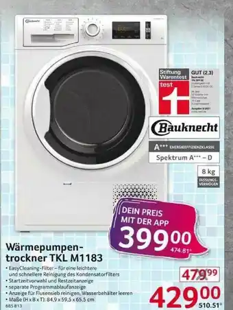 Selgros Bauknecht Wärmepumpentrockner Wohnprogramm Tkl M1183 Angebot