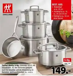 Zurbrüggen Topfset Vitality, 5-tlg., Edelstahl 18/10, mit Glasdeckeln Angebot