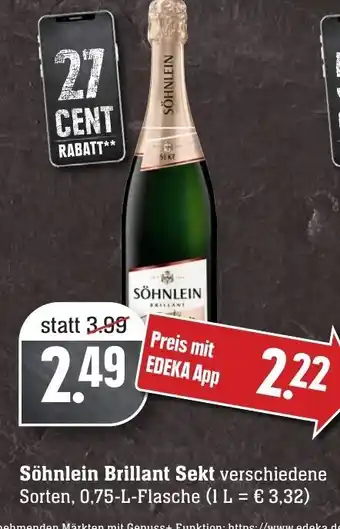 Edeka Neukauf Söhnlein Brillant Sekt 0,75L Flasche Angebot