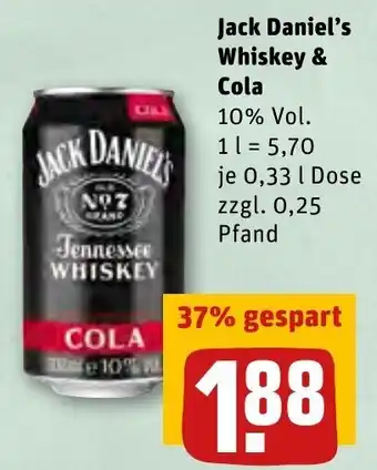 REWE Center Jack Daniel's Whiskey & Cola 0,33L Dose Angebot