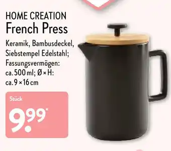 Aldi Nord Home Creation French Press ca. 500 ml; Ø x H: ca. 9 x 16 cm Angebot