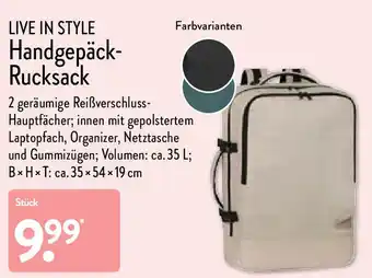 Aldi Nord Live in Style Handgepäck-Rucksack ca. 35 L; B x H x T: ca. 35 x 54 x 19 cm Angebot