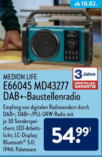 Aldi Nord Medion Life E66045 MD43277 DAB+-Baustellenradio Angebot