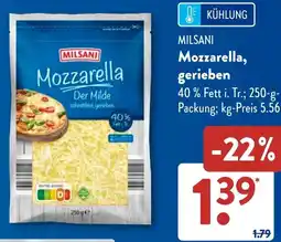 Aldi Süd MILSANI Mozzarella, gerieben Angebot