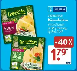 Aldi Süd GRÜNLÄNDER Käsescheiben Angebot
