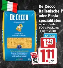 HIT De Cecco Italienische Pasta-spezialitäten Angebot