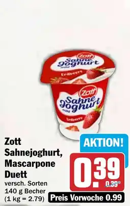 HIT Zott Sahnejoghurt, Mascarpone Duett Angebot