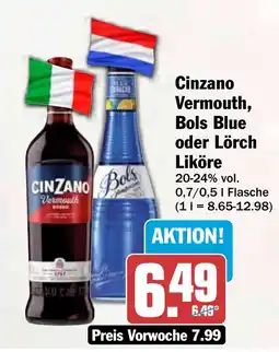 HIT Cinzano Vermouth, Bols Blue oder Lörch Liköre Angebot