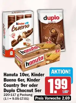 HIT Hanuta 10er, Kinder Bueno 6er, Kinder Country 9er oder Duplo Chocnut 5er Angebot