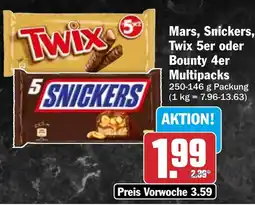 HIT Mars, Snickers, Twix 5er oder Bounty 4er Angebot