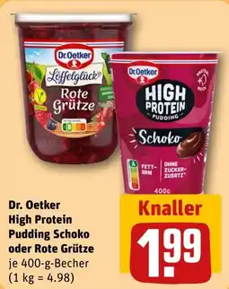 REWE Dr. Oetker High Protein Pudding Schoko oder Rote Grütze Angebot
