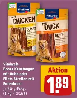 REWE Vitakraft Bonas Kauastangen mit Huhn oder Filets Streifen mit Entenbrust Angebot