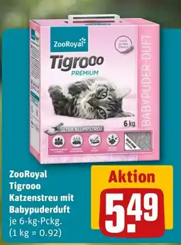 REWE ZooRoyal Tigrooo Katzenstreu mit Babypuderduft Angebot