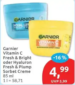 Budni Garnier Vitamin C Fresh & Bright oder Hyaluron Fresh & Plump Sorbet Creme Angebot