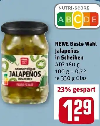 REWE Center Rewe Beste Wahl Jalapeños in Scheiben 330g Angebot