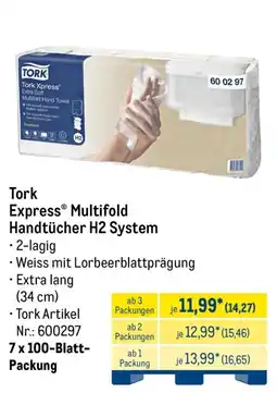 METRO Tork Express Multifold Handtücher H2 System Angebot