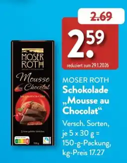 Aldi Süd MOSER ROTH Schokolade „Mousse au Chocolat“ Angebot