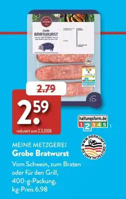 Aldi Süd MEINE METZGEREI Grobe Bratwurst Angebot