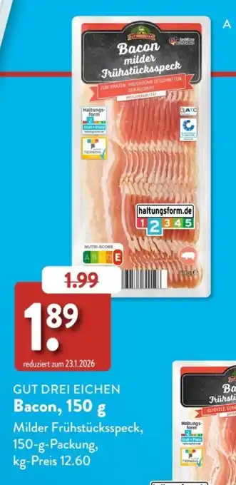 Aldi Süd GUT DREI EICHEN Bacon, 150 g Angebot