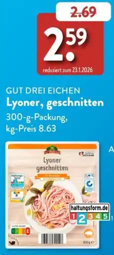 Aldi Süd Gut drei eichen lyoner, geschnitten Angebot