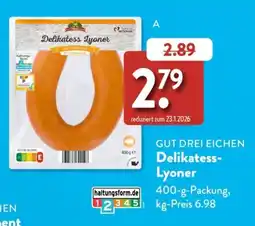 Aldi Süd GUT DREI EICHEN Delikatess-Lyoner Angebot