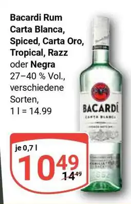 Globus Bacardi Rum Carta Blanca, Spiced, Carta Oro, Tropical, Razz oder Negra Angebot