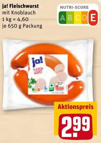 REWE Center ja! Fleischwurst 650g Angebot