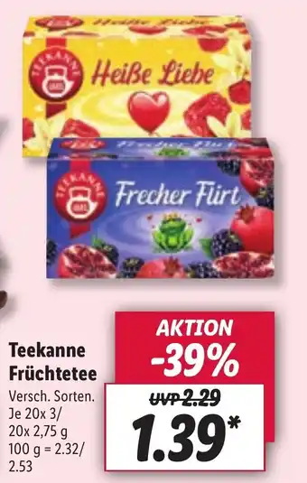 Lidl Teekanne Früchtetee Je 20 x 3 / 20x 2,75g Angebot