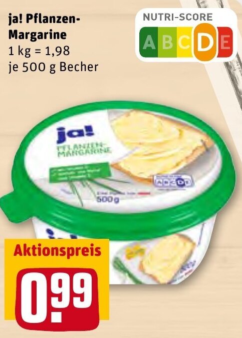 ja! Pflanzen Margarine 500g Becher Angebot bei REWE Center
