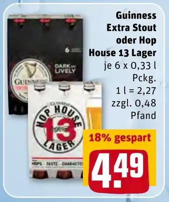 REWE Center Guinness Extra Stout oder Hop House 13 Lager 6x0,33L Angebot